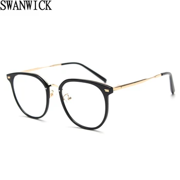 Swanwick אופנה מתכת מסגרות משקפיים לנשים לנקות את העדשה סגנון קוריאני גברים משקפיים tr90 זכר שחור שקוף באיכות גבוהה