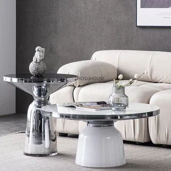 נורדי קפה מזכוכית שולחן הסלון רהיטים, שולחן צד עגול טבלאות אישיות יצירתית משק הבית המרפסת שולחנות עגולים