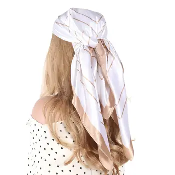 ראש/שיער צעיף זהב לבן מרובע צעיפי משי נשים קיץ חיג ' אב רב תכליתי אופנה בנדנה Foulard הסיטוניים