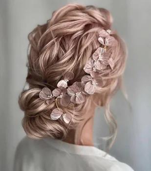 פרח Hairband כלה תכשיטי שיער פנינה קריסטל בגימור אלגנטי למסיבת יום ההולדת כתר כתר החתונה אביזרי שיער לנשים