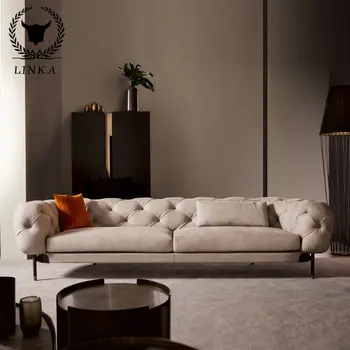 איטלקית חלבית ספת עור, אור יוקרה בסגנון, באיכות גבוהה פרטי מותאם אישית מודרני מינימליסטי וילה תלת-מושב הספה.