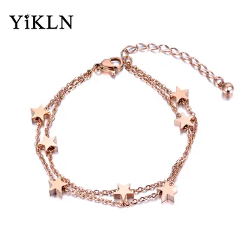 YiKLN נירוסטה כוכבים קסם כפול שכבות צמידי צמיד נשים המורחבת קישור שרשרת בוהמיה הקיץ תכשיטים YB19017