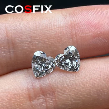 COSFIX 4-12mm לב נדיר לחתוך Moissanite אבנים רופפים אמיתי D צבע VVS1 לב צורה מוסמך Moissanite יהלומים