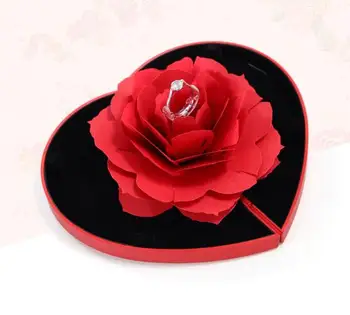 5pcs/lot יצירתי רוז מציע קופסה של טבעת לב בצורת פרח רוז קופסות תכשיטי הנישואין טקס נישואין טבעת קופסאות קופסא מתנה