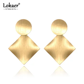 Lokaer אופנתי חלבית משטח מעוקל גיאומטריה נירוסטה עגילים לנשים צבע זהב תכשיטים מוגזמים E19003
