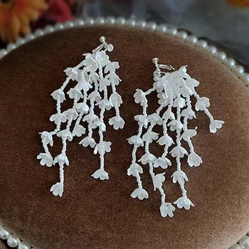 פנינים החתונה עגילים בעבודת יד פרח פרחוני זרוק כלה עגיל כלות אביזרים נשים במסיבת בנות תכשיטים