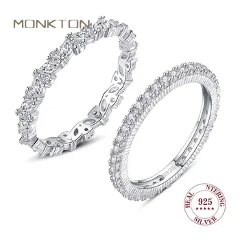 Monkton נשים יוקרה 925 כסף מצופה בשורה אחת טבעת נישואין מותג נצח טבעת אצבע צבע כסף מבטיח טבעות אירוסין