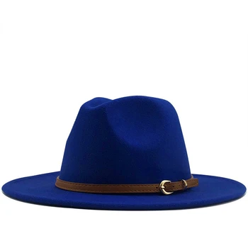 חדש לנשים גברים צמר כובע פדורה עם עור הסרט ג 'נטלמן אלגנטי הגברת חורף סתיו שוליים רחבים, ג' אז הכנסייה פנמה כובע סומבררו.