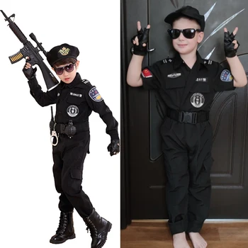 אנימה בגדים, תחפושות שוטרים מיוחדים מסיבת קרנבל Holloween מסיבת מדים לילדים ילדים צבא ילד וילדה 110-160 ס 