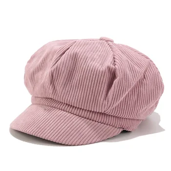 אמן כומתה מתומן כובעים לנשים ליידי אופנה כתב רטרו קורדרוי שטוח ברים צייר כובע H4