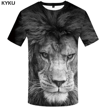 KYKU מותג אריה חולצה חיה גודל פלוס שחור ולבן מצחיק חולצת טי 3d חולצה הדפסת חולצות Mens בגדי גברים מזדמנים