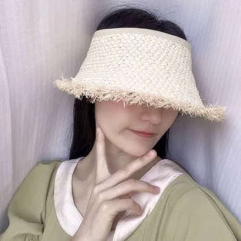 הקיץ הקסדות כובעי קש לנשים מתקפל שמש כובע רחב גדול ברים החוף כובעים כובע קש פאם ביץ הגנת UV קרם הגנה כובע
