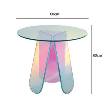 זוהר אקריליק שקוף, שולחן צד להציג מעצב עגול צבעוני קשת ברור ססגוני יצירה שולחן קפה