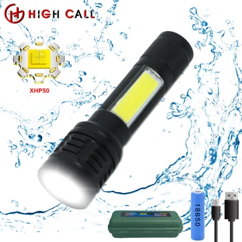 מנורת LED מ-USB Rechargeble עוצמה צבאית פנס סוללה 18650 חירום קמפינג נייד קלח אור Xhp50 C מתח גבוה
