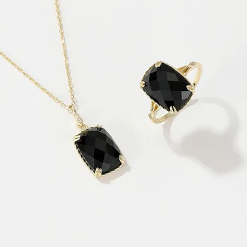 שחור טבעי אגת הטבעת אמיתי 925 כסף סטרלינג 24K מצופה זהב גיאומטריות אופנה תכשיטי יוקרה טבעות אירוסין עבור נשים