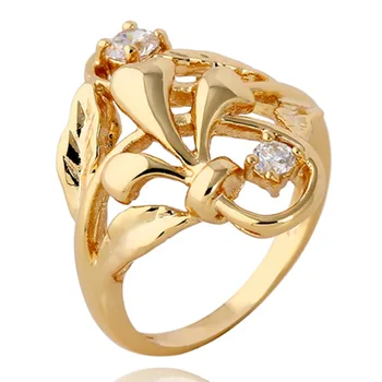 עלה פרח טבעת מתכת צבע זהב טבעת אצבע לנשים האוסטרי גבישים טבעות איכותי תכשיטים סיטונאי משלוח חינם