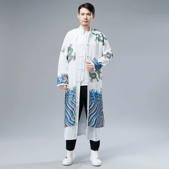 הסיני ז 'קט גברי ארוך מעיל גשם יפנית החלוק גברים הדפסת שיפון וושו תחפושת טאי צ' י תלבושות קונג פו תלבושת KK2956