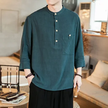 קיץ גברים חולצת פשתן סינית בסגנון רטרו מזדמנים בתוספת גודל צמרות קונג-פו מסורתי אסיה בגדים טאנג חליפה לכל היותר עבור אדם KK3620