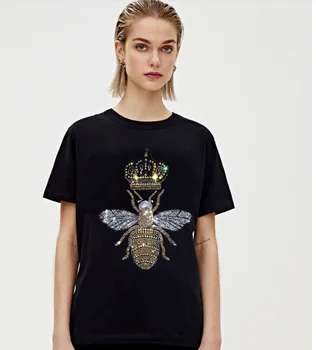 חולצת טי נשים 2021 שרוול קצר יהלומים חולצת טי נשים קיץ רופף עיצוב חולצת טי זרוק משלוח