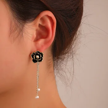 אופנתי פרל קמליה עגילים לנשים אופנה זירקון זמן פרח פנינה ציצית חתיכים אוזן DIY תכשיטים החברות מתנות 2023