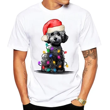 מצחיק חג המולד חולצת יוניסקס חמוד אורות חג המולד כלב מתנות גרפי חג שמח טדי הכלב חולצת טי Kawaii גבי יתדות זכר