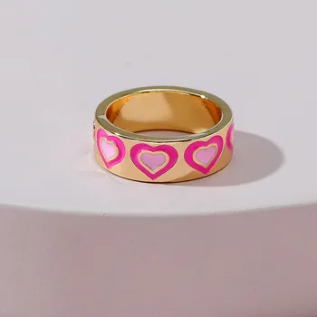 חדש תוספות וינטג ' צבעוני כפול ליבה טבעת מתכת פשוטה טיפה שמן הלב טבעות לנשים בנות אופנה תכשיטים מתנה