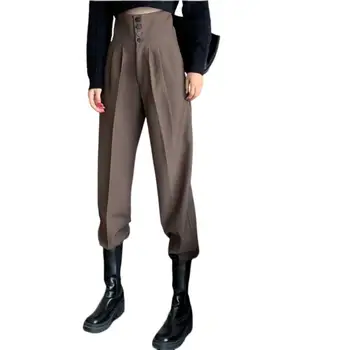 נשים Sarouel גבוהה המותניים חופשי הקרסול קשור האביב קוריאני סגנון קפלים מטען מכנסיים אופנת רחוב