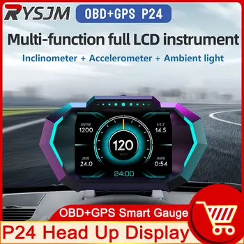 P24 החדש על לוח המחשב האד OBD2 תצוגה עילית GPS מד מהירות 12 ממשק תצוגה טורבו קירור טמפ ' סורק OBD דלק