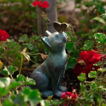 חתול משחק פרפר פסל שרף חתול פסלון גינה בחוץ קישוטים אמנות עיצוב פנימי חיצוני קישוט הגן