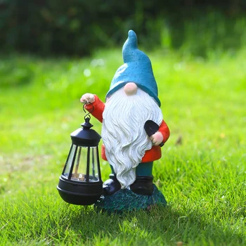 שרף Gnome פסל עם מנורה סולרית הגמדים פסלון קישוטים חיצוני חצר מיקרו נוף פסלי אמנות קישוט הגן