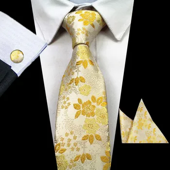 Ricnais אופנה פרחוניים 7 סנטימטר עניבת סט צהוב אדום כיס מרובע חפתים צוואר עניבה מגדיר עבור Mens עסקים אביזרים החתונה מתנות