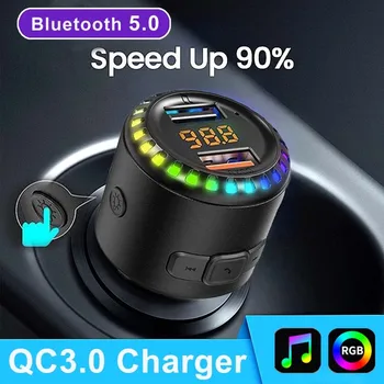 2022 Bluetooth 5.0 משדר FM דיבורית לרכב נגן Mp3 QC3.0 מטען רכב אפנן 3.4 כפול USB טעינה מהירה