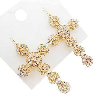 M031 האופנה זהב חלול פרח קריסטל להשתלשל עגיל אופנה נשים עגיל תכשיטים באיכות טובה ניקל חופשי