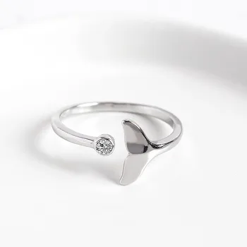 אופנה צבע כסף לוויתן זנב טבעת פתוחה יוקרה קריסטל בת ים הטבעת לנשים חתונה תכשיטי אצבע