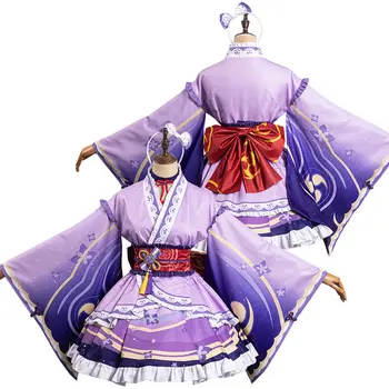 משחק אנימה Genshin השפעה Raiden שוגון Cosplay תלבושות עבור בנות שמלה לוליטה ליל כל הקדושים נשים תפקיד להסוות את הבגדים