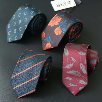 פסים פייזלי נוצה פרחוני סלים הצוואר עניבות עניבות גברים 7 סנטימטר עסקים Neckwear פוליאסטר Corbatas חליפות חתונה Gravatas