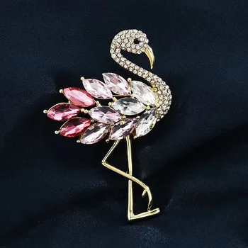 נקבה אופנה קשת קריסטל חמוד פלמינגו סיכות לנשים יוקרה צבע זהב סגסוגת חיה סיכה סיכות ביטחון