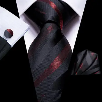 שחור בורדו עם פסים 2023 חדש אלגנטי לגברים לקשור את המטפחת חפתים משי עניבה לגברים מסיבת חתונה עסקים מותג אופנה 