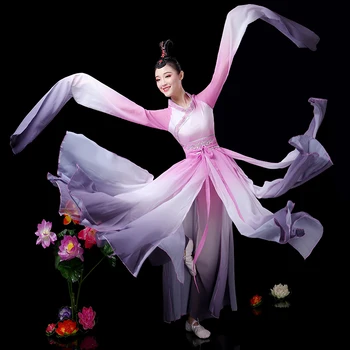 שרוולים בגדי ריקוד נשים אלגנטי קלאסי בסגנון סיני למבוגרים Hanfu נשים תלבושות ריקוד